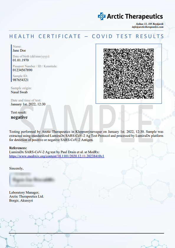 Vottorð Sample Certificate